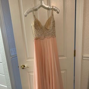 Full length blush evening gown with Rhine stones